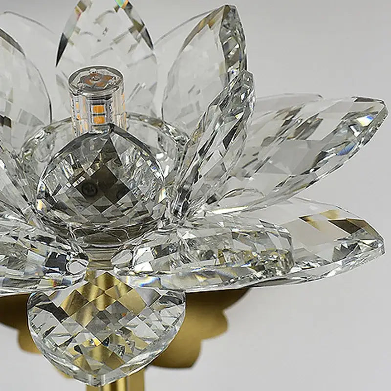 Chinese style gold lotus led crystal wall lamp for bedroom