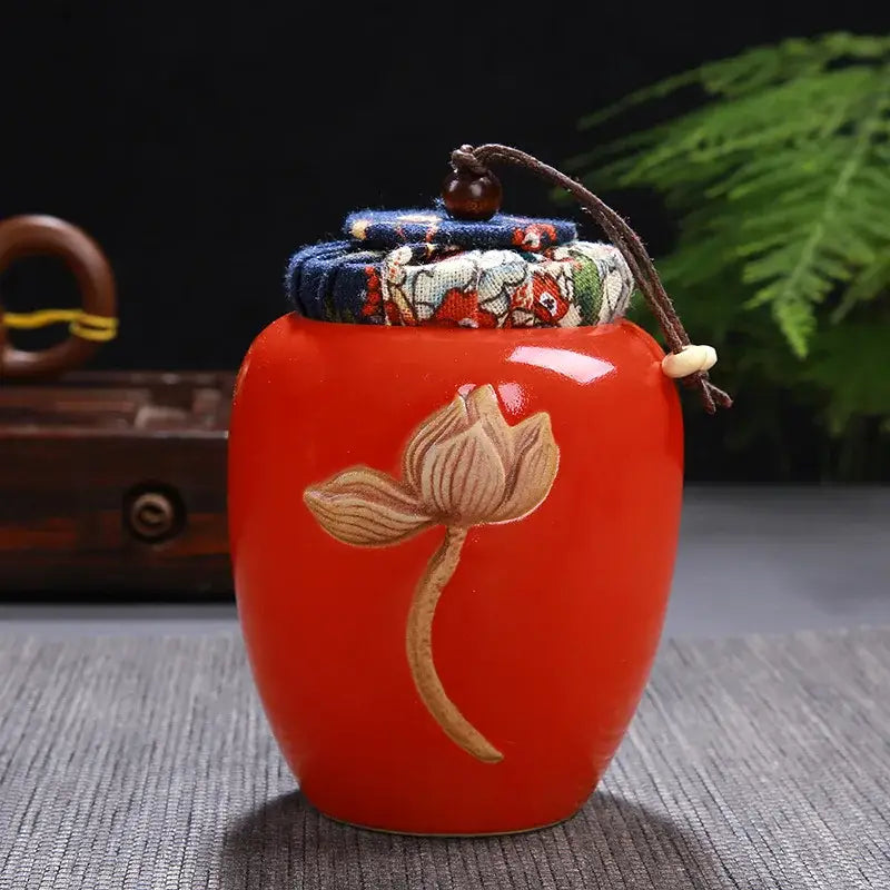 Vintage lotus ceramic tea storage jar kitchen pot storage jar