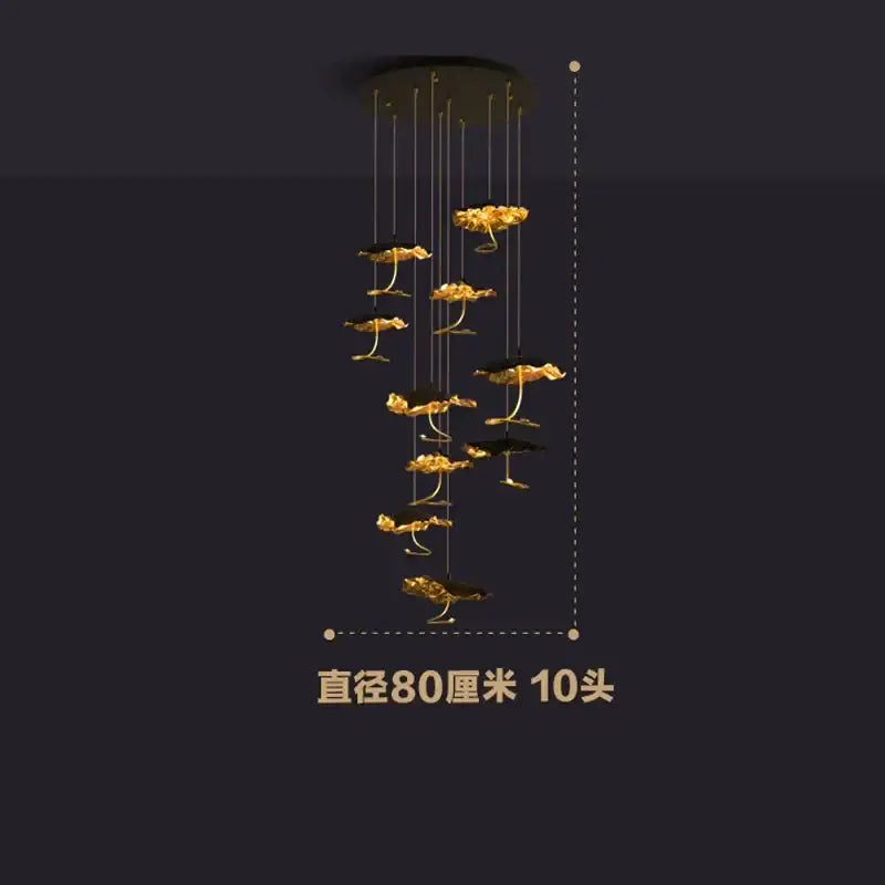 Decorbites lotus staircase gold & black flower chandelier stairwell light