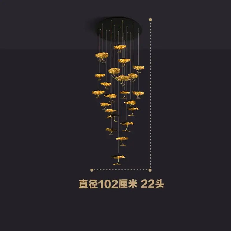 Decorbites lotus staircase gold & black flower chandelier stairwell light