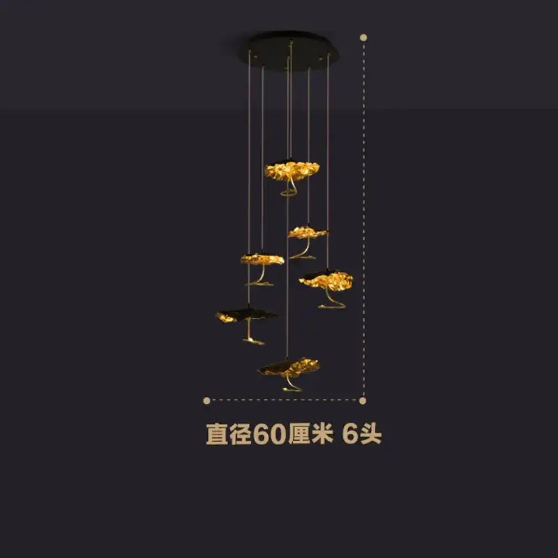 Decorbites lotus staircase gold & black flower chandelier stairwell light