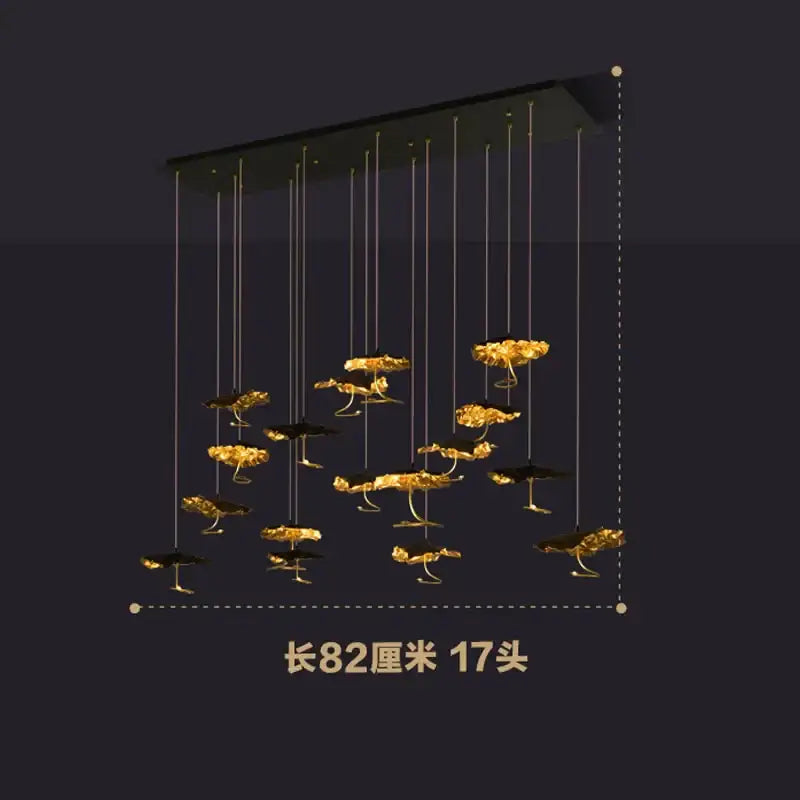 Decorbites lotus staircase gold & black flower chandelier stairwell light