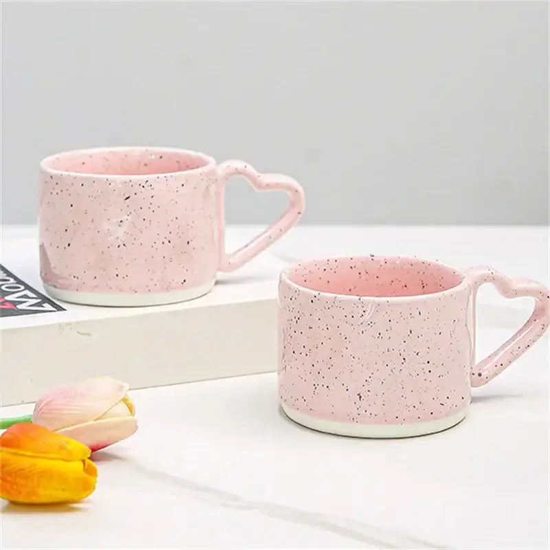 Pink speckled love handle ceramic cup kitchen breakfast mug