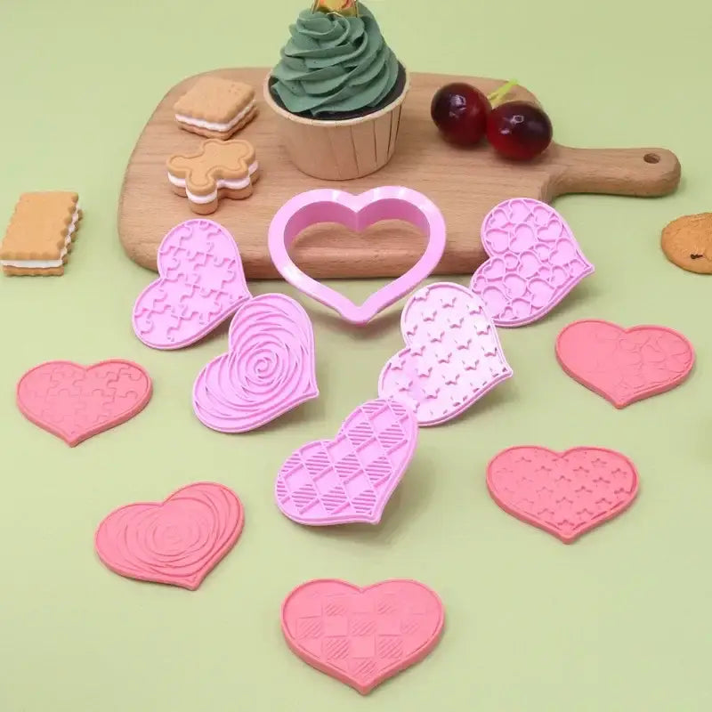 Pink silicone heart biscuit cutter set kitchen decorating tools