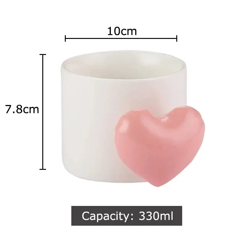 Glossy pink love heart ceramic mug dining room coffee cup