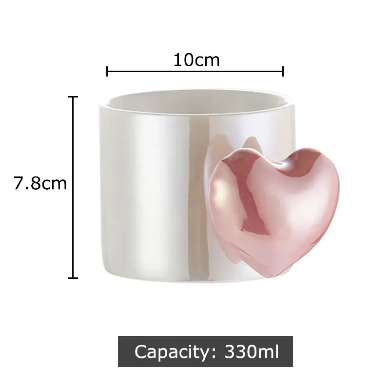 Glossy pink love heart ceramic mug dining room coffee cup