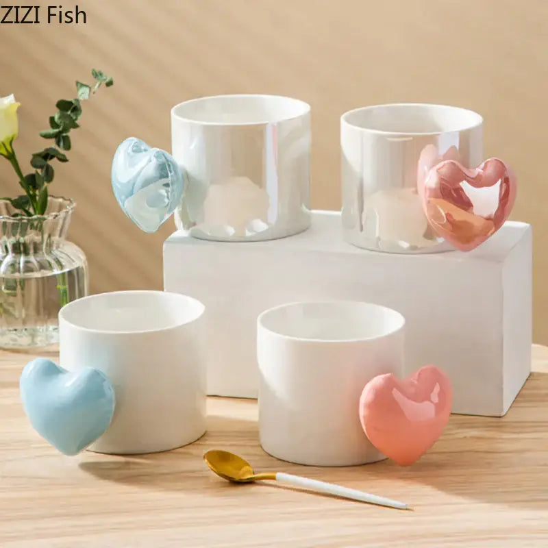 Glossy pink love heart ceramic mug dining room coffee cup