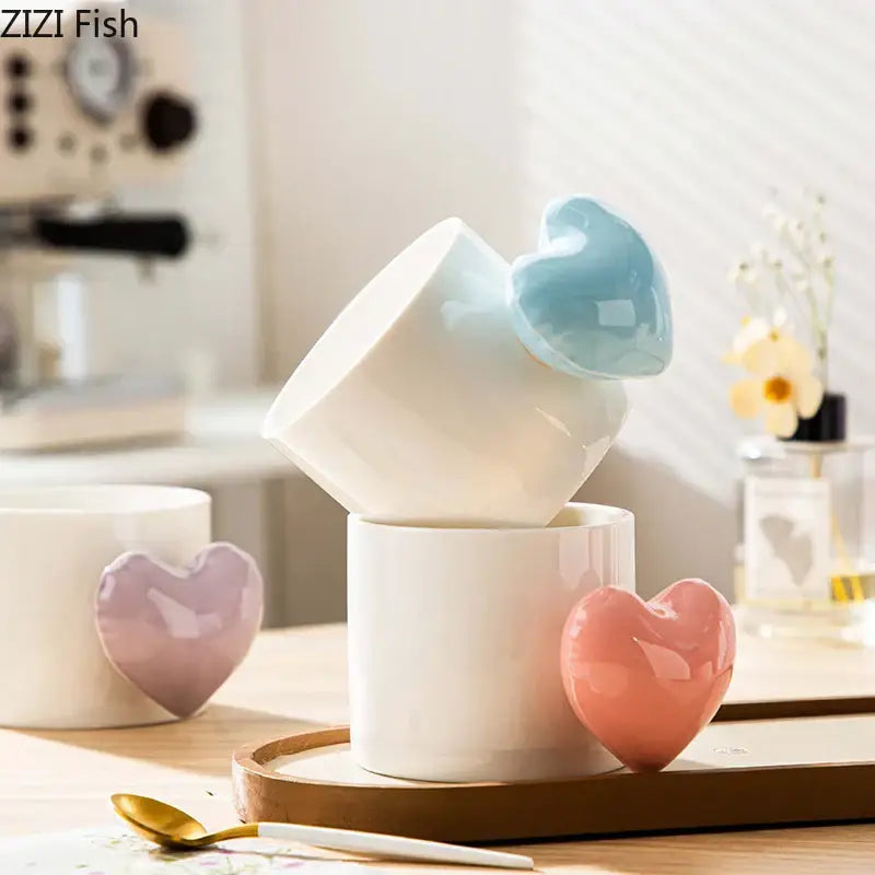 Glossy pink love heart ceramic mug dining room coffee cup