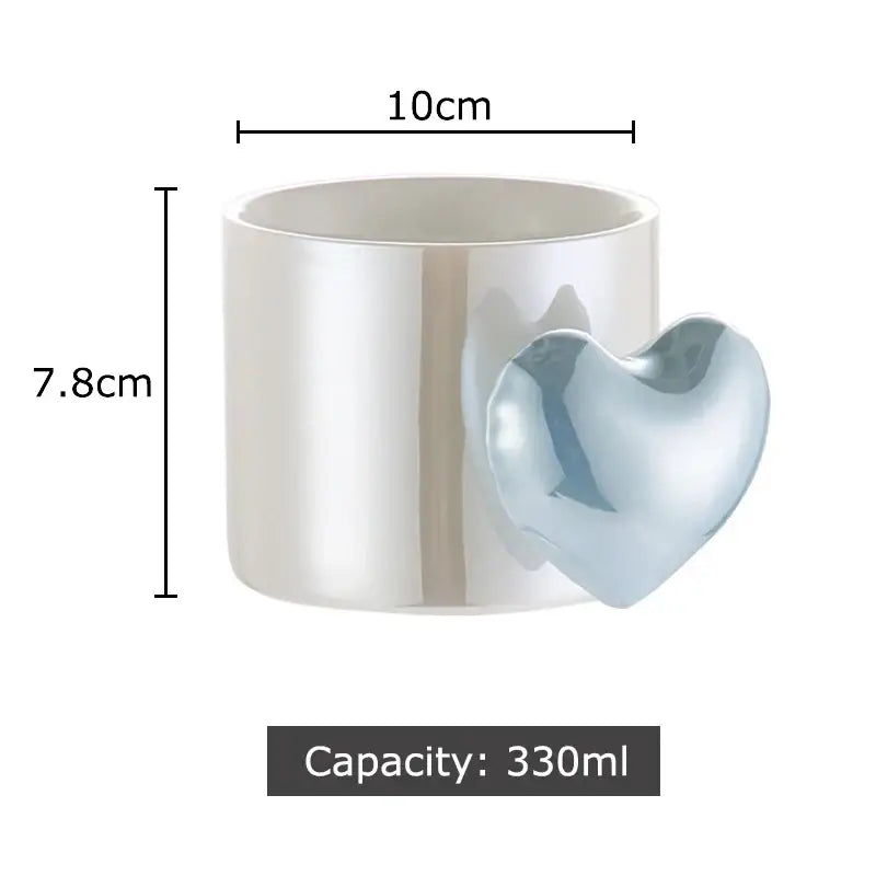Glossy pink love heart ceramic mug dining room coffee cup