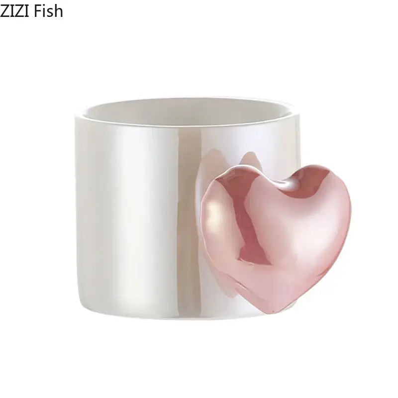 Glossy pink love heart ceramic mug dining room coffee cup