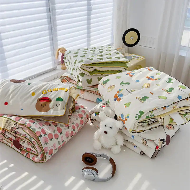 White & olive green love print soft summer quilt bedroom bedding
