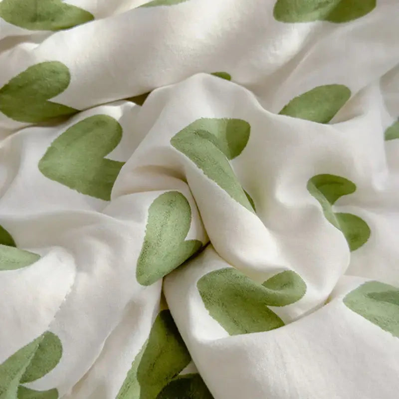 White & olive green love print soft summer quilt bedroom bedding