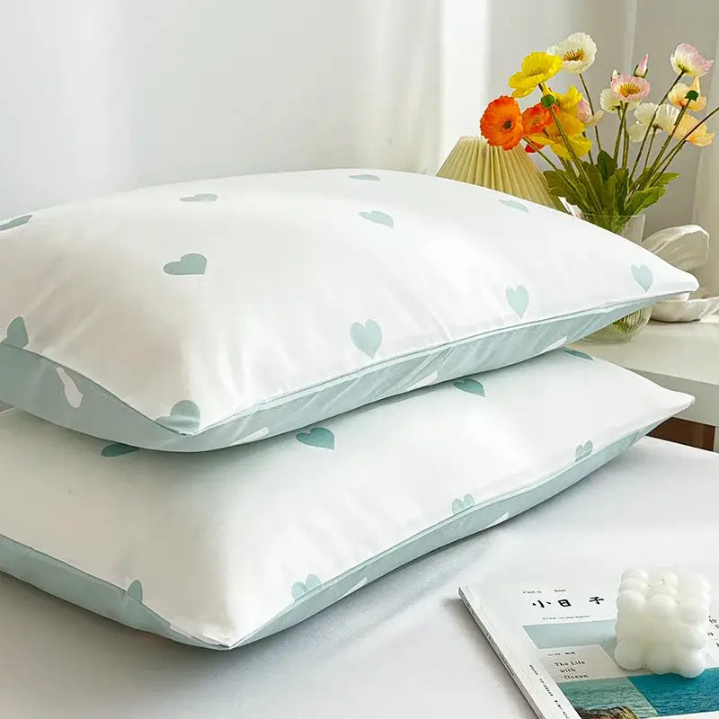Love printed pillowcase set white & olive green bedroom decor