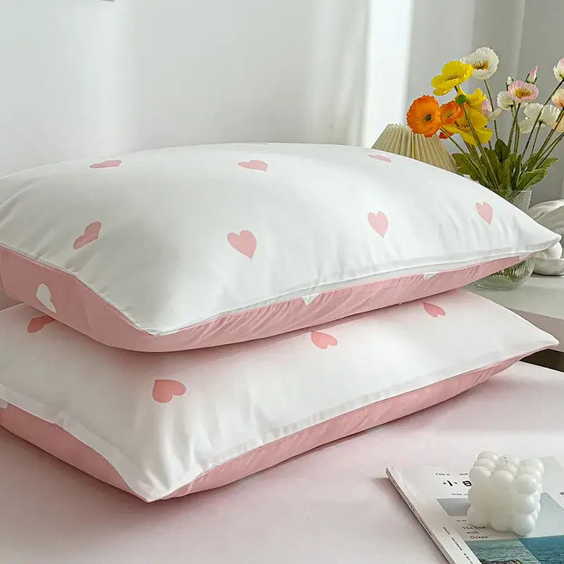 Love printed pillowcase set white & olive green bedroom decor