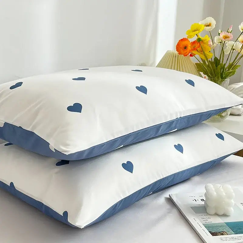 Love printed pillowcase set white & olive green bedroom decor