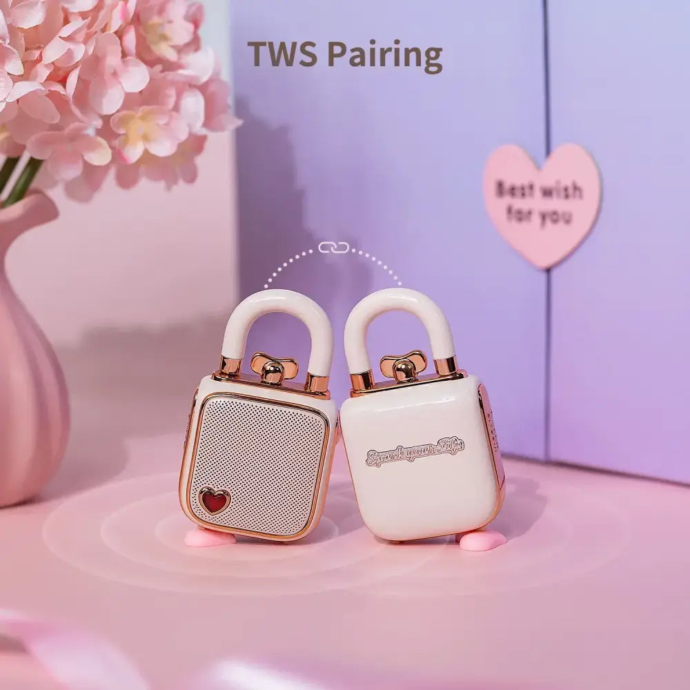 Retro rose gold & white lovelock mini bluetooth speaker bedroom decor