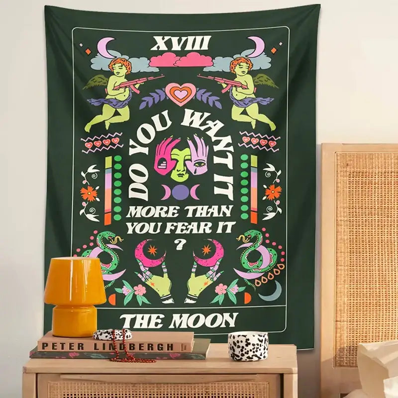 Psychedelic dark green decorbites lovers tapestry bedroom wall hanging