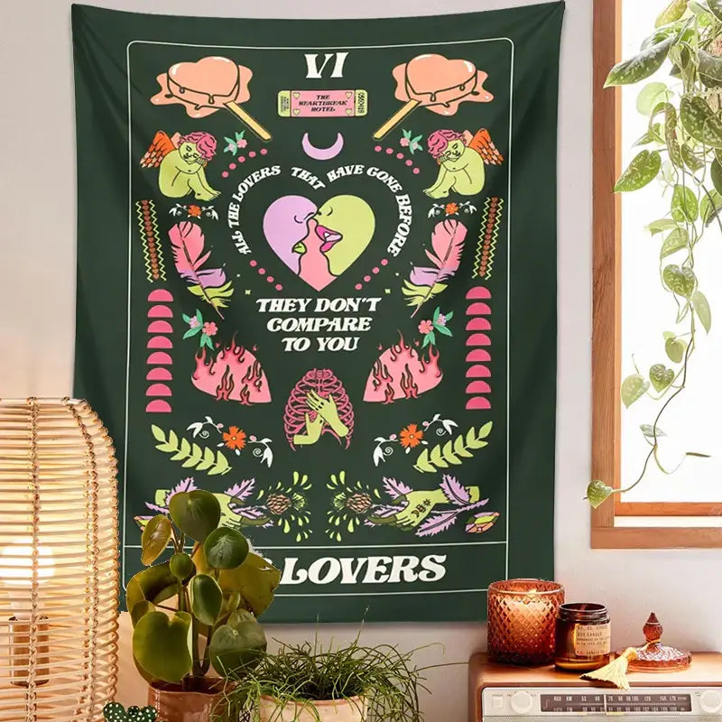Psychedelic dark green decorbites lovers tapestry bedroom wall hanging