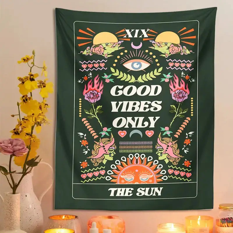 Psychedelic dark green decorbites lovers tapestry bedroom wall hanging