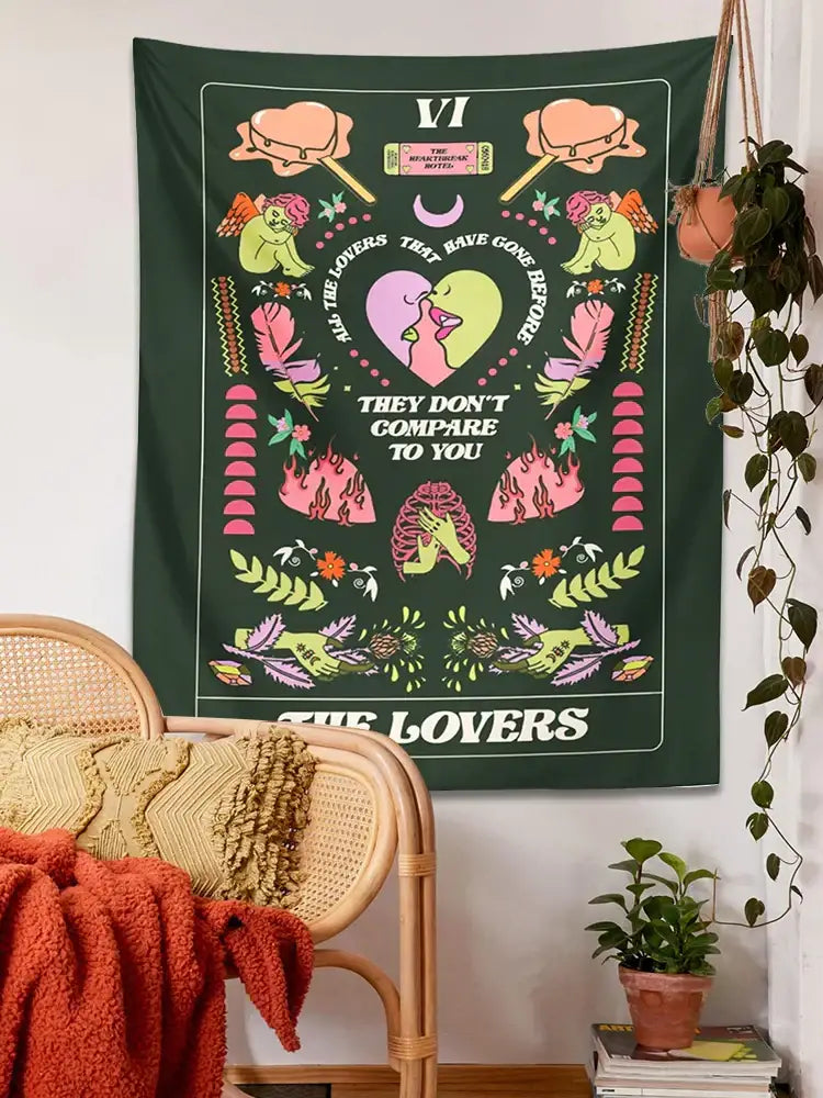 Psychedelic dark green decorbites lovers tapestry bedroom wall hanging