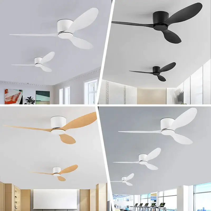 Modern white and light wood ceiling fan bedroom low floor design