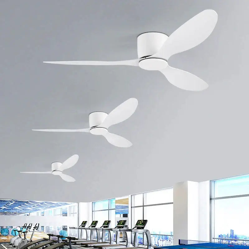 Modern white and light wood ceiling fan bedroom low floor design