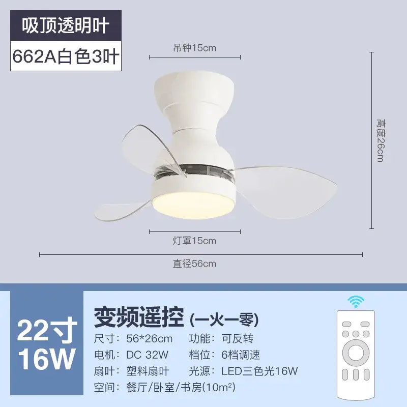 Modern low floor dc motor ceiling fan with light for living room