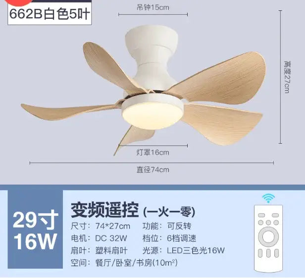 Modern low floor dc motor ceiling fan with light for living room