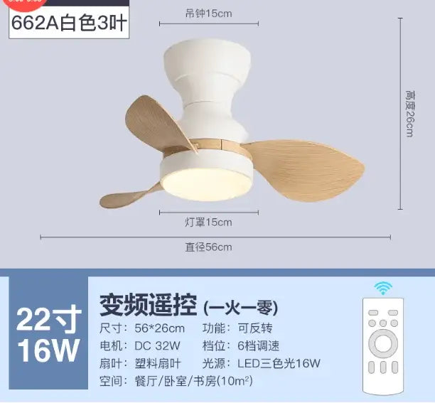 Modern low floor dc motor ceiling fan with light for living room
