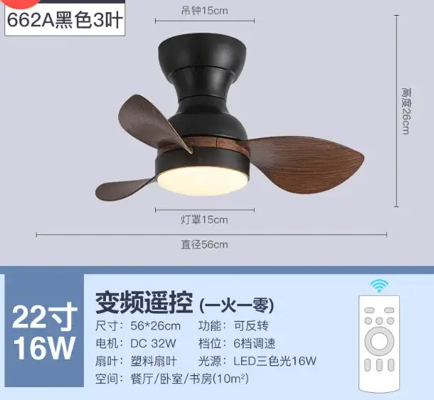 Modern low floor dc motor ceiling fan with light for living room