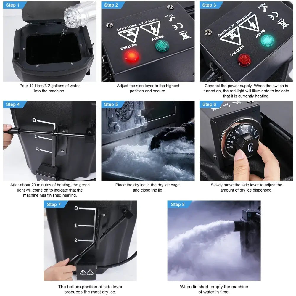 Black low lying fog machine with adjustable lever for events stage