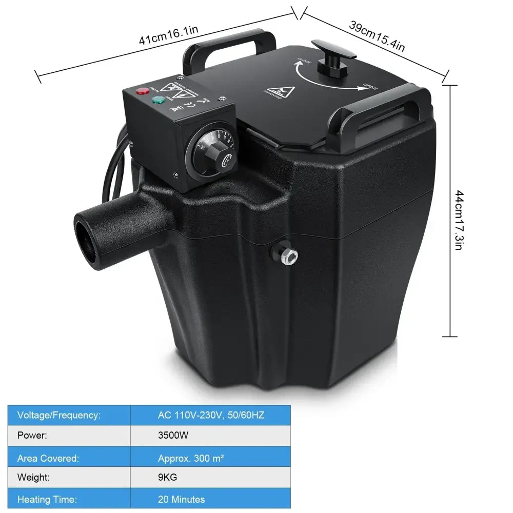 Black low lying fog machine with adjustable lever for events stage