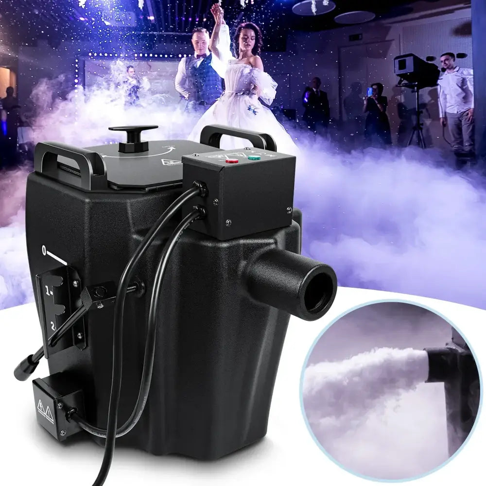 Black low lying fog machine with adjustable lever for events stage