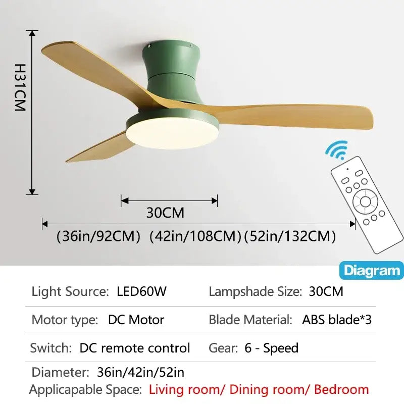 Modern black and dark wood low profile ceiling fan bedroom light