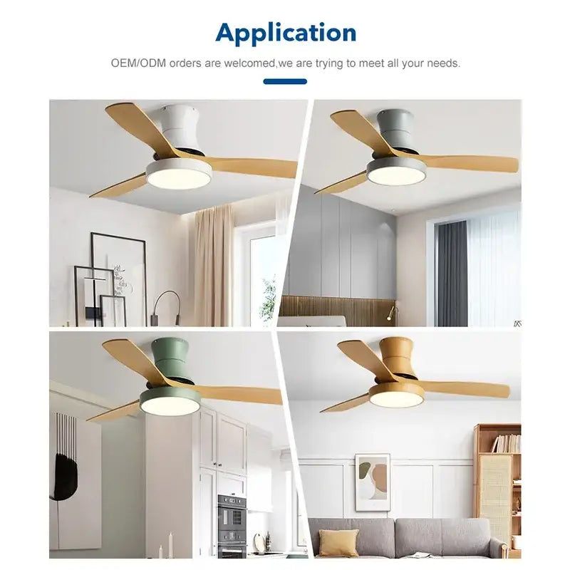 Modern green & wood low profile ceiling fan bedroom light