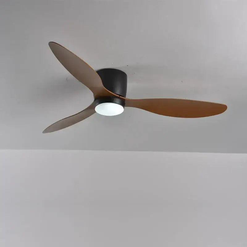 Modern black and wood low profile ceiling fan bedroom remote control