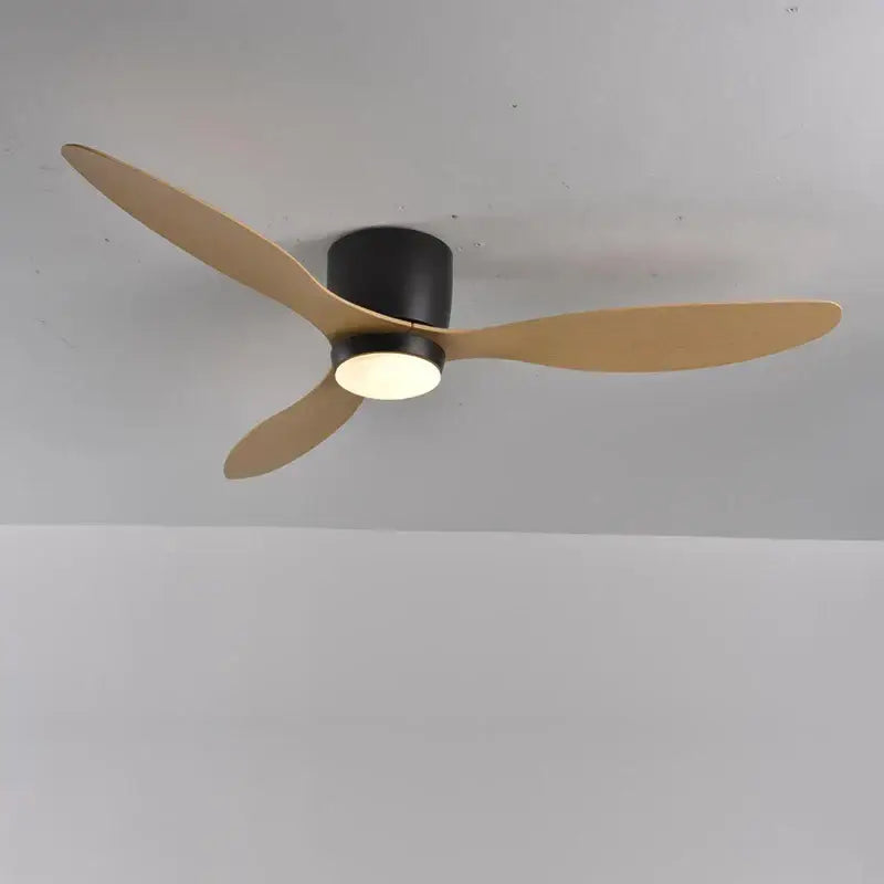 Modern black and wood low profile ceiling fan bedroom remote control