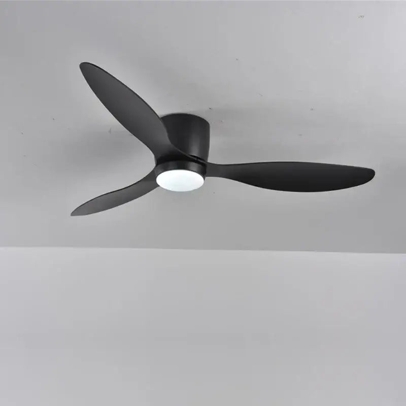 Modern black and wood low profile ceiling fan bedroom remote control