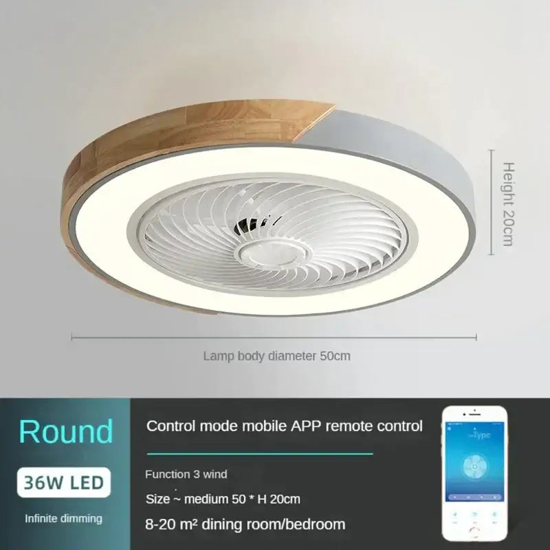 Modern gray & wood low profile ceiling fan bedroom led light