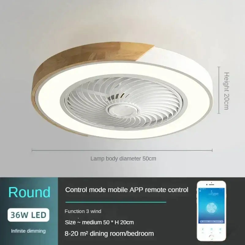 Modern gray & wood low profile ceiling fan bedroom led light