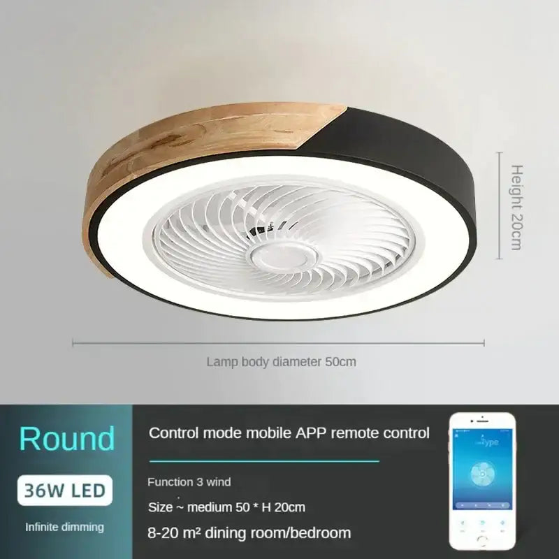 Modern gray & wood low profile ceiling fan bedroom led light