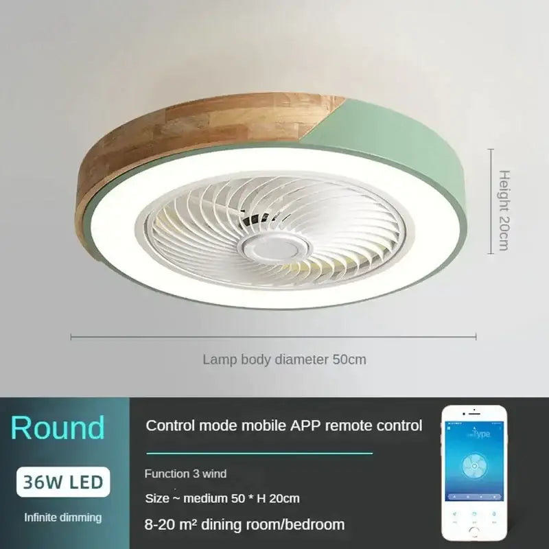 Modern gray & wood low profile ceiling fan bedroom led light