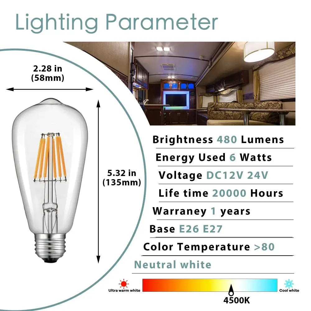 Vintage clear glass low voltage led bulb bedroom retro cabin light