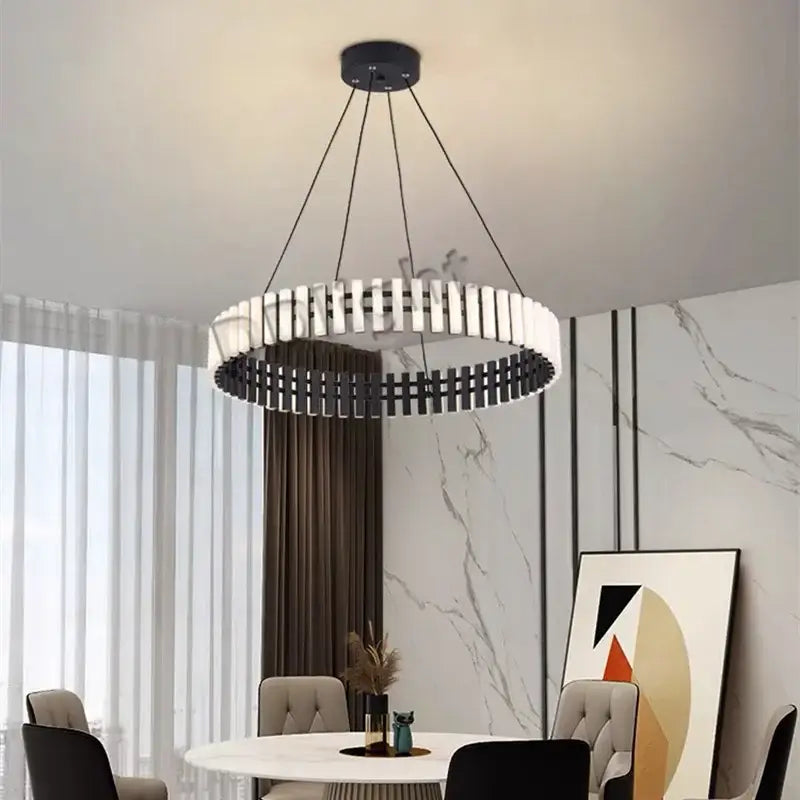 Modern circle chandelier black & white striped led living room light
