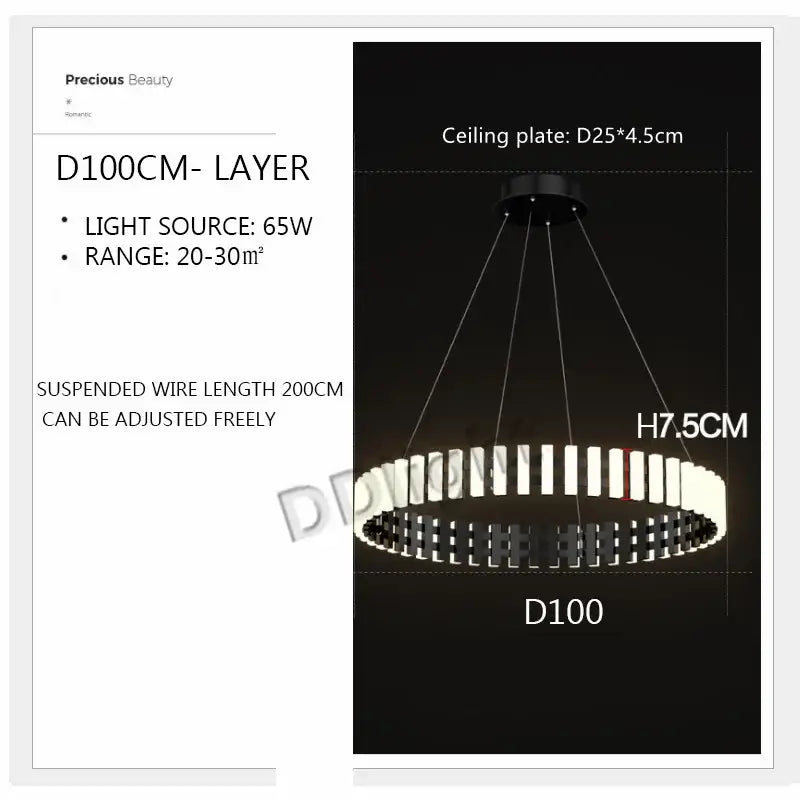 Modern circle chandelier black & white striped led living room light