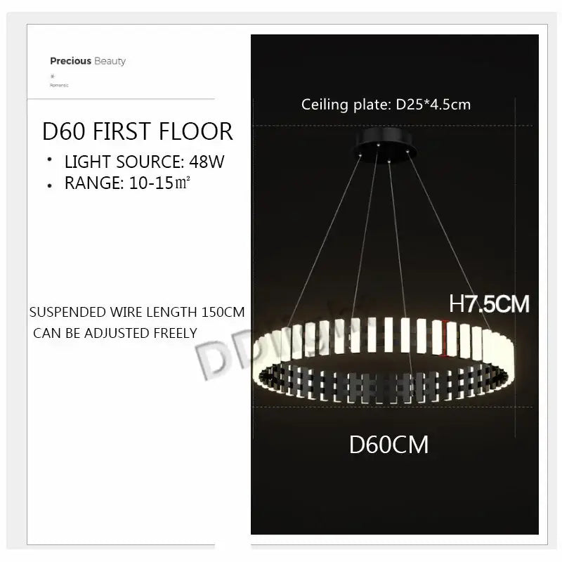 Modern circle chandelier black & white striped led living room light