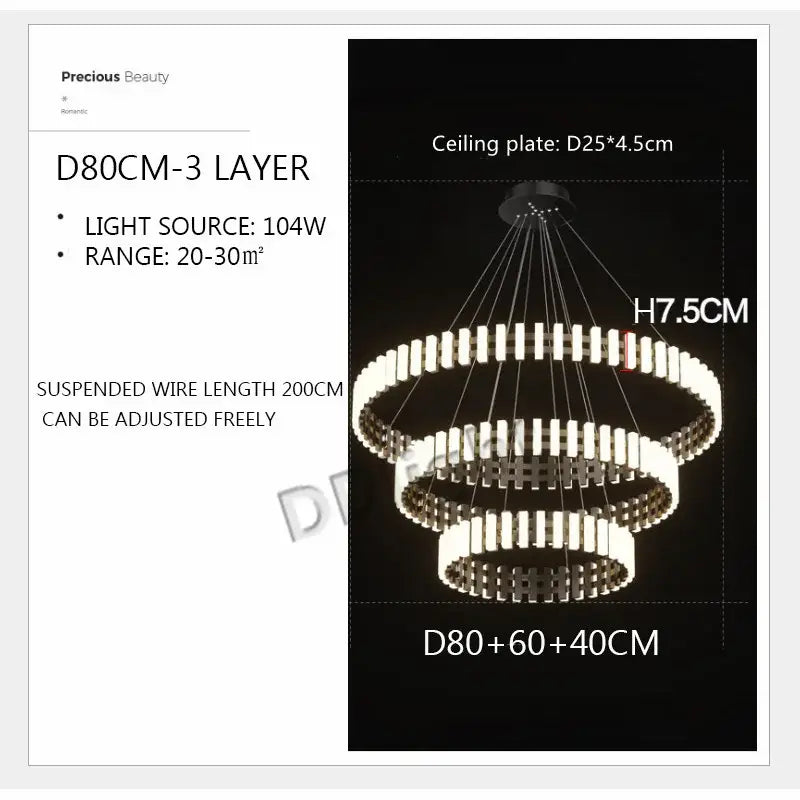 Modern circle chandelier black & white striped led living room light