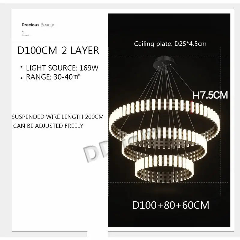 Modern circle chandelier black & white striped led living room light