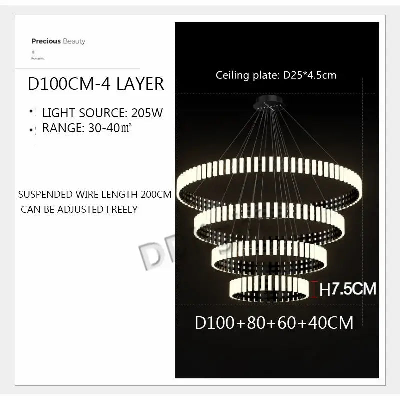 Modern circle chandelier black & white striped led living room light