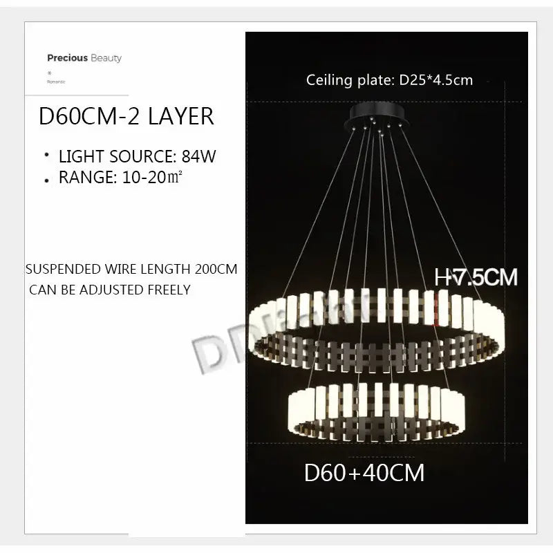 Modern circle chandelier black & white striped led living room light